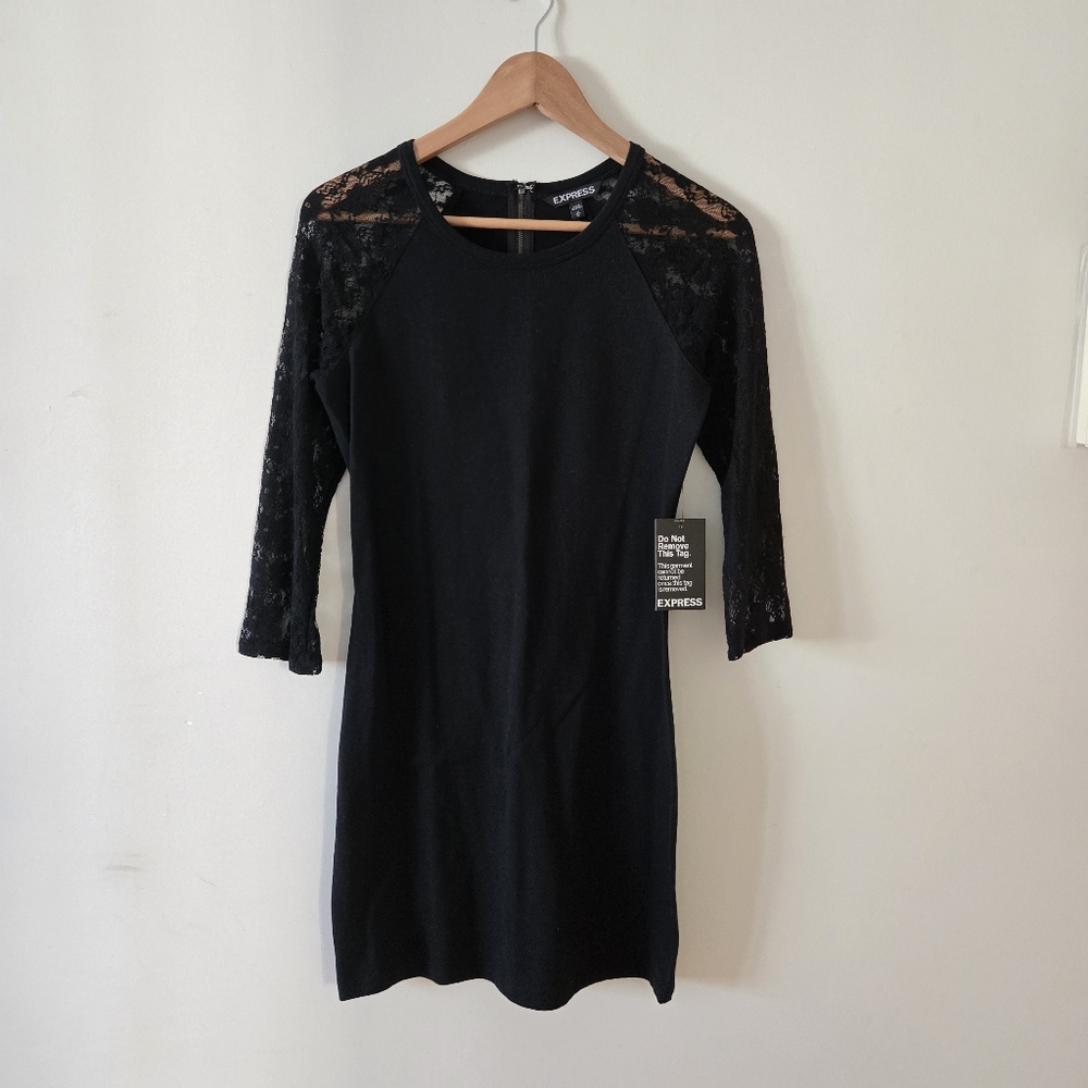 BNWT Express Black Dress with Lace Sleeves M